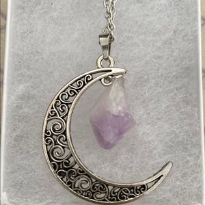 Cresent Moon With Crystal Pendant Necklace